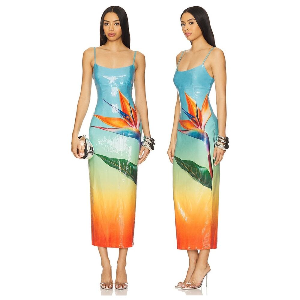 Runaway The Label Kyra Midi Dress Ombre Floral Party Cocktail Prom Wedding S